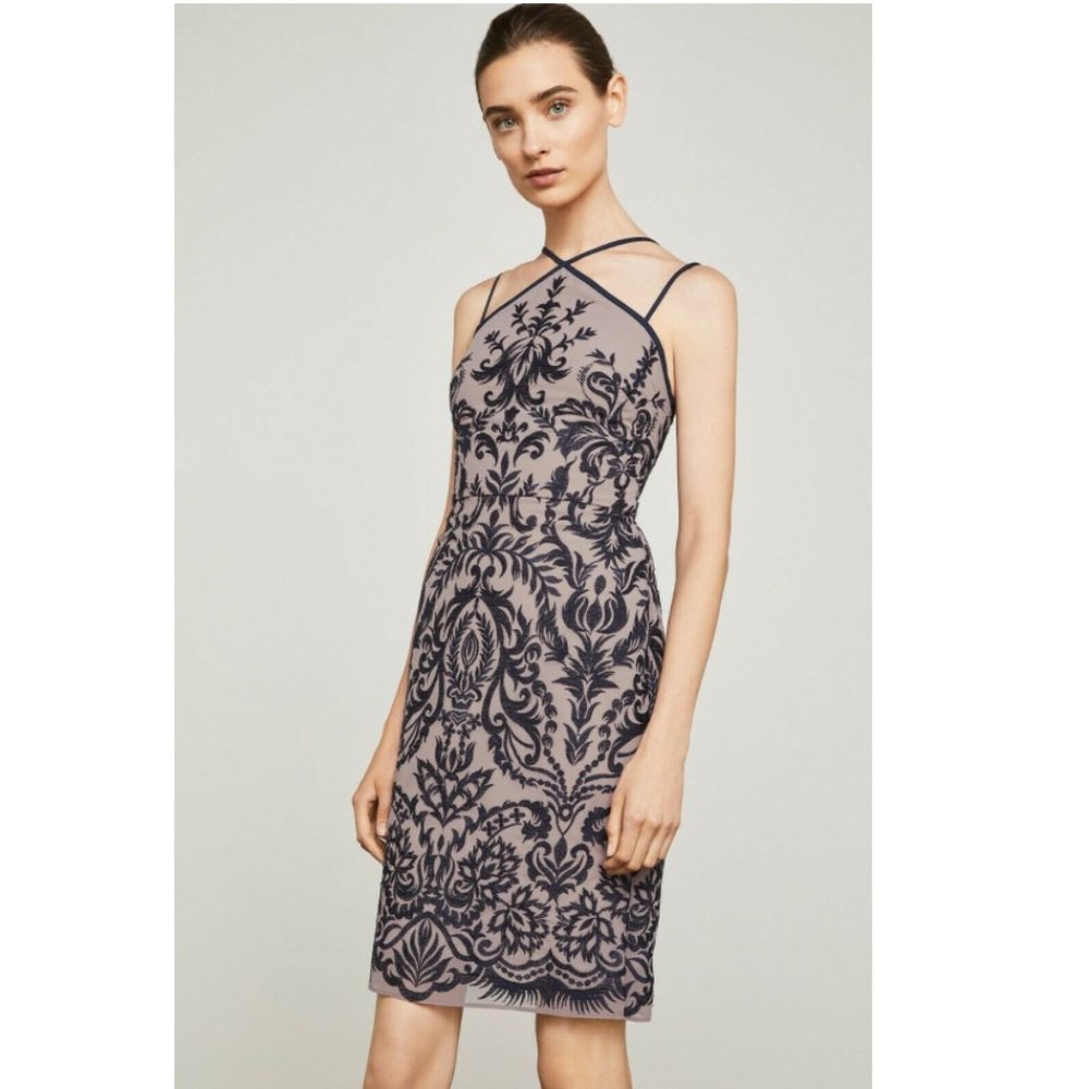 BCBGMAXAZRIA Embroidered Halter Dress